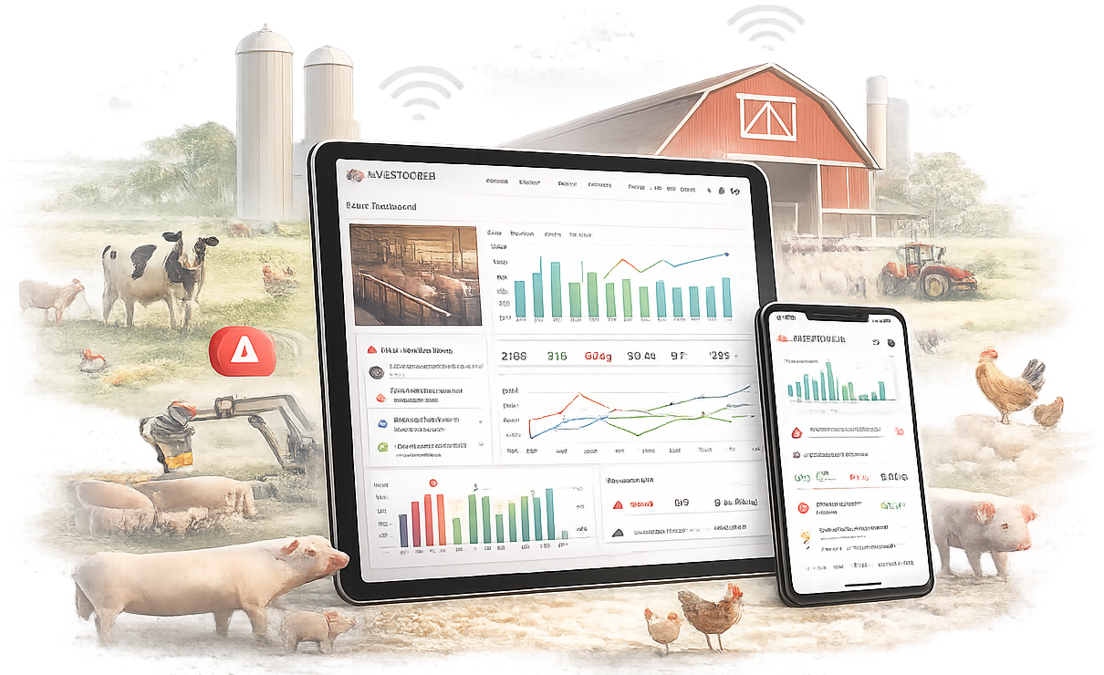 Livestocker dashboard — batch KPIs and ADG trend chart
